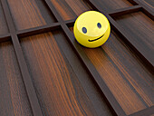 3D Illustration of Yellow Glass Marble with Smiling Face