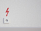 Digitale Illustration einer Steckdose an einer Betonwand mit Blitzsymbol