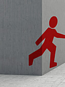 Digitale Illustration des Symbols eines laufenden Mannes an einer Betonwand