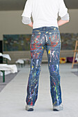 Back View of Painter wearing Jeans, Salzburg, Austria
