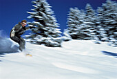 Mann beim Snowboarden, Jungfrau Region, Schweiz