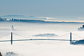 Löwentorbrücke im Nebel, Vancouver, Britisch-Kolumbien, Kanada