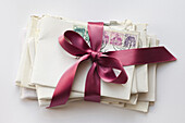 Stack of Letters Tied With Ribbon