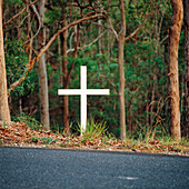 Cross beside Highway Indicating Road Accident Death