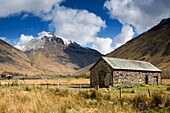 Scenic Mountain Landscape With Country Barn; Lake District, Cumbria, England, Uk