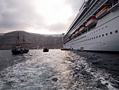 Cruise Liner On Way To Fira; Santorini, Greece