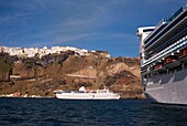 Cruise Liner On Way To Fira; Fira, Santorini, Greece