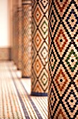 Mosaic Tiled Pillars Inside Mnebhi Palace; Marrakech, Morocco