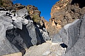 Felsen in der kleinen Schlangenschlucht; Wadi Bani Awf, Oman