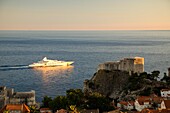 Yacht Moving Past Dubrovnik; Croatia