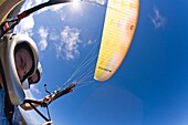 Tandem Paragliders, Fishe-Eye Lens View; Haleakala, Hawaii, Usa