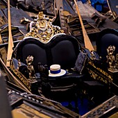 Ornate Armchair In Gondolla With Traditional Gondolier Hat; Venice, Italy