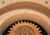 Detail Of Wooden Lattice And Stucco Work On Doorway At Ali Ben Youssef Medersa; Marrakech, Morocco