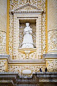 Architectural Detail Of Church's Facade, Statue Of Saint; Antigua, Guatemala