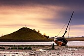 Boat On Beach At Low Tide; Alnmouth, Northumberland, England