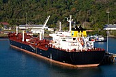 Rodman Docks, Panama Canal, Panama City, Panama, Central America; Oil Tanker In Dock