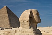 Die Sphinx mit der Pyramide im Hintergrund