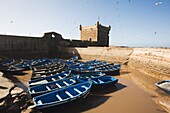 Boats Moored In Harbor, Port Skala, Essaouira, Morocco