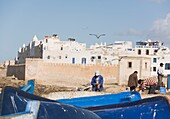 Fischer im Hafen von Essaouira, Marokko