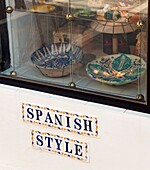 Spanish Antique Pottery In Store Window, Marbella, Malaga, Spain