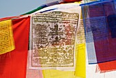 Nahaufnahme eines Details der Gebetsfahnen, Kathmandu, Nepal