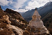Stupa Along The Everest Base Camp Trail, With Ama Dablam In The Background; Ama Dablam, Dingboche, Nepal