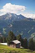 Hölzerne Almhütte in den Bergen