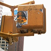 Bild von Jesus auf der Rückseite einer Ampel, Manhattan, New York, USA
