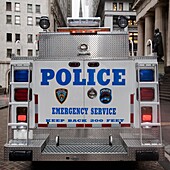 Back Of Police Vehicle, Manhattan, New York, Usa
