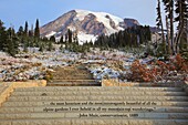 Mount Rainier National Park, Washington, United States Of America; Inscription On Steps In Paradise Park