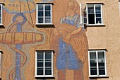 Large Mural Of Rural Life On Building, Close Up