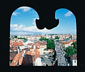 View Of Charles Bridge Through Windows, High Angle View