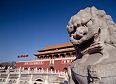 Statue Of Lion Guarding The Entrance To The Forbidden City