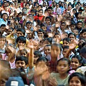 Children Waving And Cheering