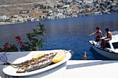 Food On Plate And Fisherman Fishing In Background