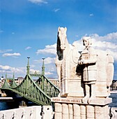 Statue Of St Istvan On Gellert Hill And Liberty Bridge