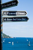 Signposts To Plymouth Dome And Pleasure Boat Cruises Area By Ocean