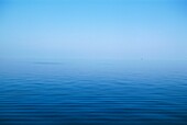 Ruhiges blaues Wasser, das im Horizont verschwindet