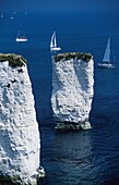 Sailboats By Cliffs, High Angle View
