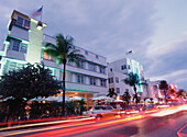 Cars Driving In Front Of Buildings In South Beach, Blurred Motion