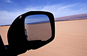 Dried Up Bed Of Lake Irike And Rear View Mirror