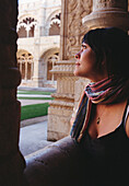 Woman Looking At Courtyard At Monesteiro Dos Jeronimos