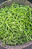 Green Chilies In Basket, Aerial View