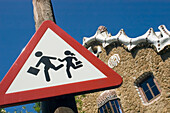 Parc Guell And Street Sign, Close Up