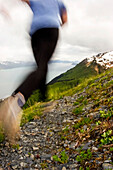 Woman Runs Up Mt Marathon During Race Seward Alaska Kenai Peninsula Summer