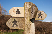 Wooden signs for walking trails; Wales