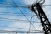 Electrical Wires Jumbled From A Transmitter On A Tower; Beirut, Lebanon