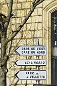 Destination Signs Outside A Building; Paris, France