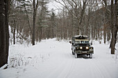 Land Rover In Green Ridge State Forest In Winter; Orleans, Maryland, Vereinigte Staaten Von Amerika