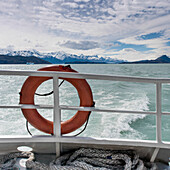 A Life Preserver On The Railing Of A Boat; Patagonia, Chile